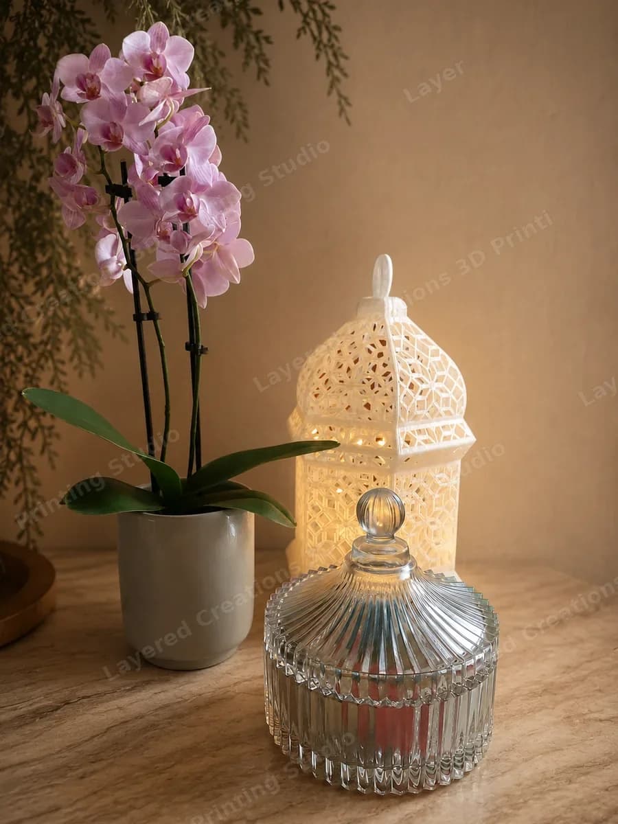 The translucent lamp styled in a home setting